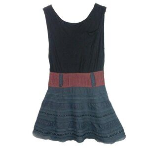Free People Midi Skater Dress Sleeveless Lace Eyelet Detail Smocked Back Small